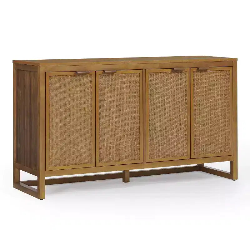 Hatteras Modern Boho Madia a 4 Ante con Accenti in Legno Massello e Rattan Naturale-Teamson Home