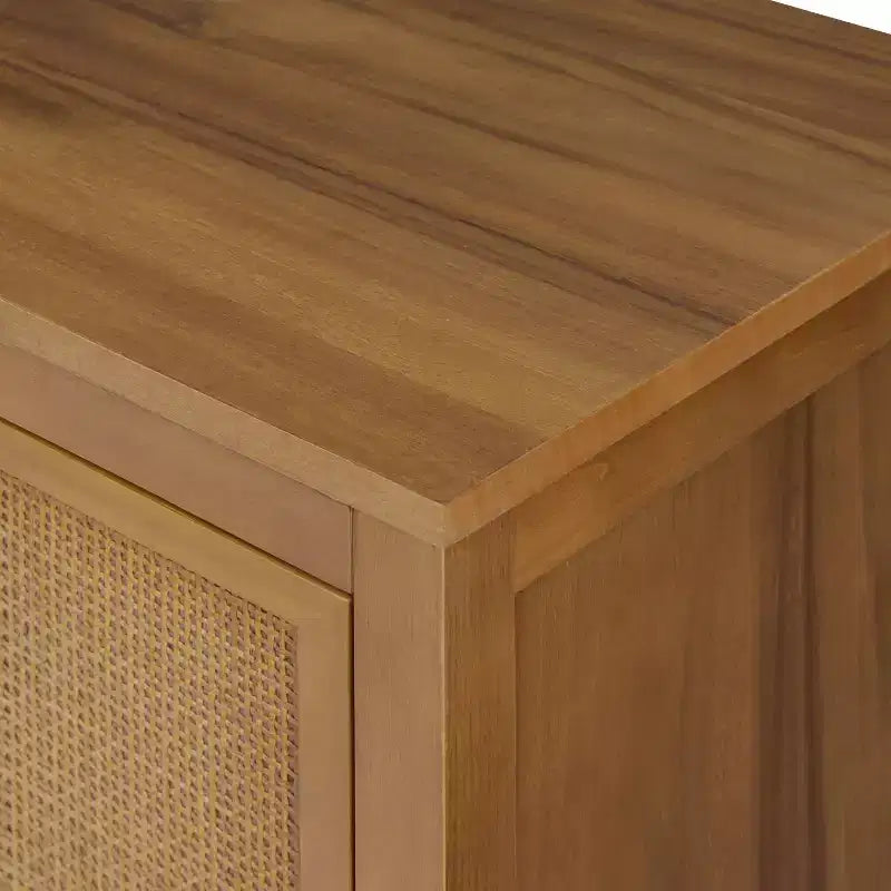 Hatteras Modern Boho Madia a 4 Ante con Accenti in Legno Massello e Rattan Naturale-Teamson Home