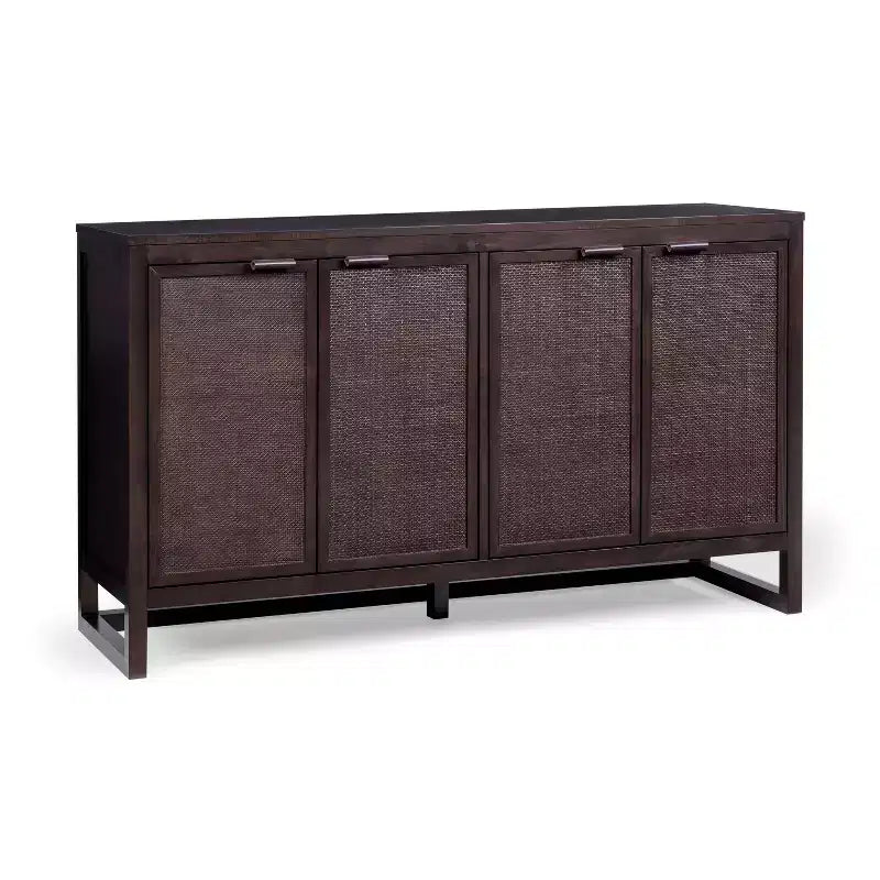 Hatteras Modern Boho Madia a 4 Ante con Accenti in Legno Massello e Rattan Naturale-Teamson Home