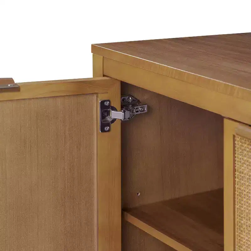 Hatteras Modern Boho Madia a 4 Ante con Accenti in Legno Massello e Rattan Naturale-Teamson Home