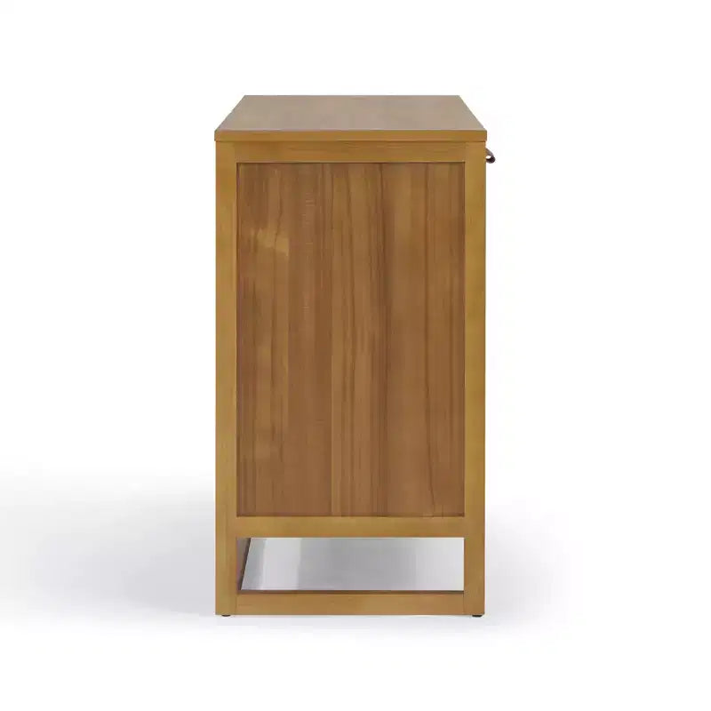 Hatteras Modern Boho Madia a 4 Ante con Accenti in Legno Massello e Rattan Naturale-Teamson Home