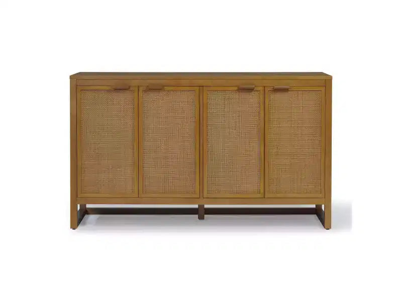 Hatteras Modern Boho Madia a 4 Ante con Accenti in Legno Massello e Rattan Naturale-Teamson Home