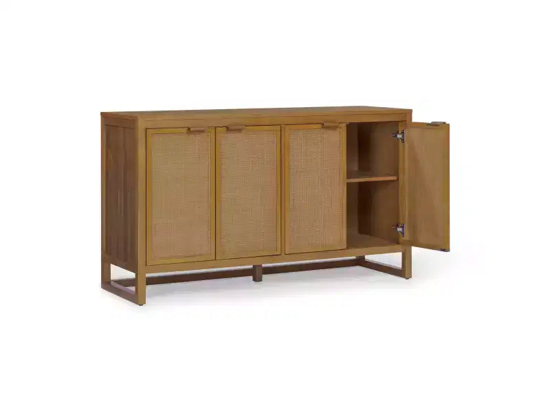 Hatteras Modern Boho Madia a 4 Ante con Accenti in Legno Massello e Rattan Naturale-Teamson Home