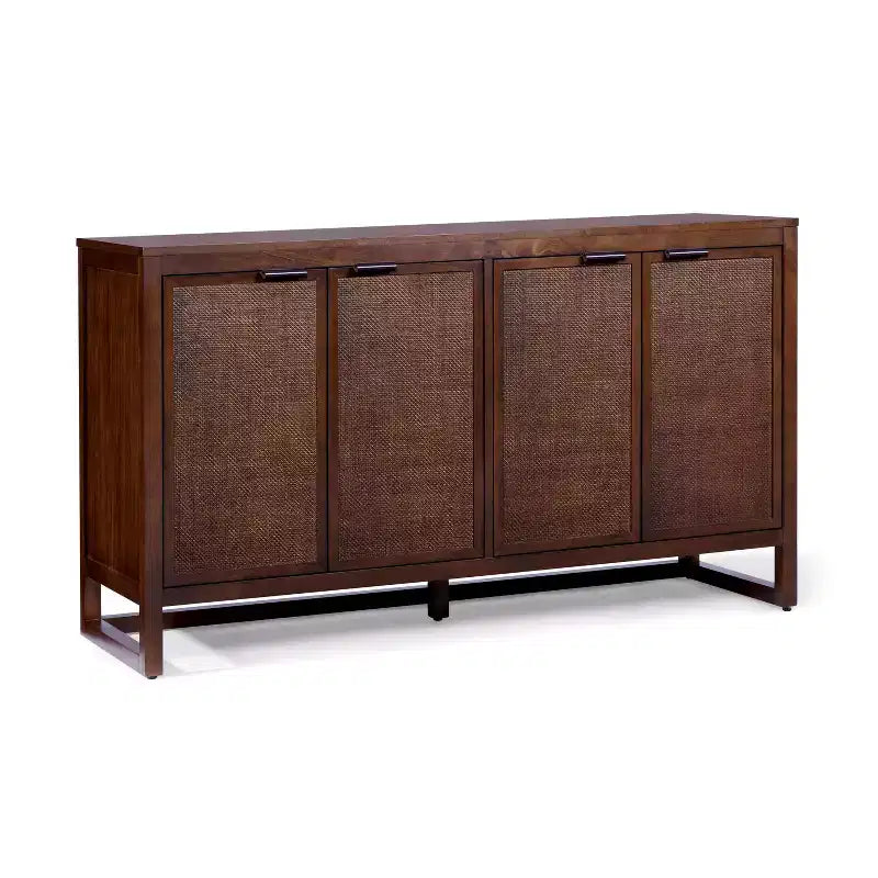 Hatteras Modern Boho Madia a 4 Ante con Accenti in Legno Massello e Rattan Naturale-Teamson Home