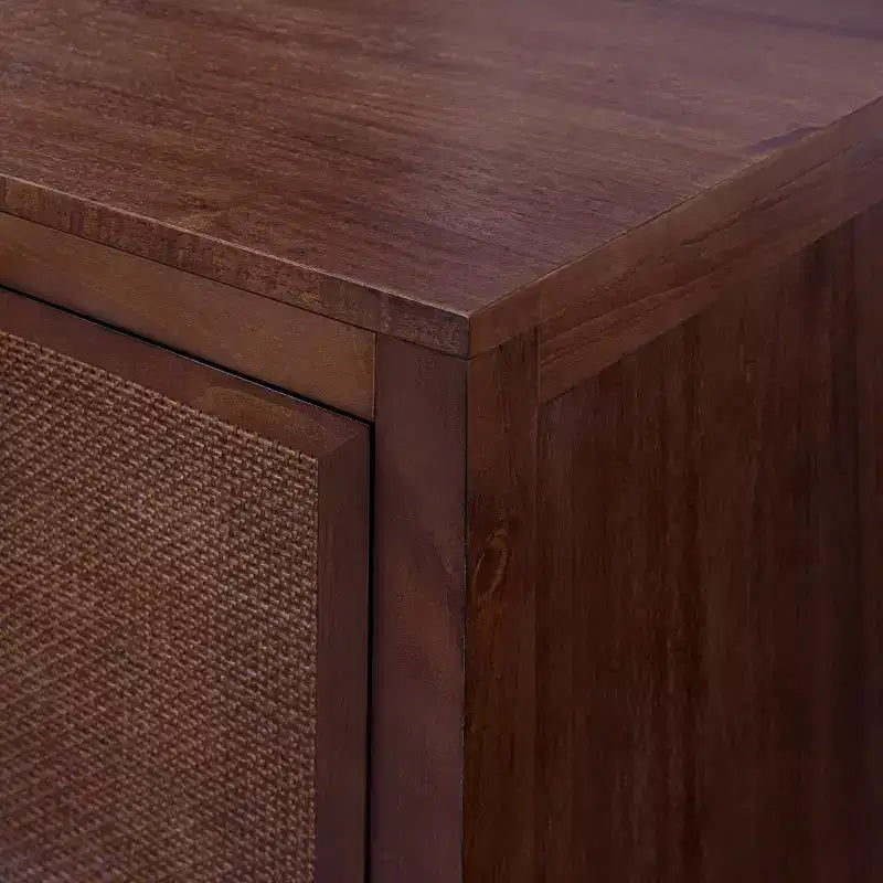 Hatteras Modern Boho Madia a 4 Ante con Accenti in Legno Massello e Rattan Naturale-Teamson Home
