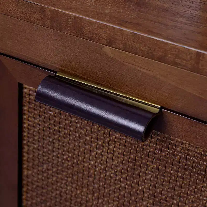 Hatteras Modern Boho Madia a 4 Ante con Accenti in Legno Massello e Rattan Naturale-Teamson Home