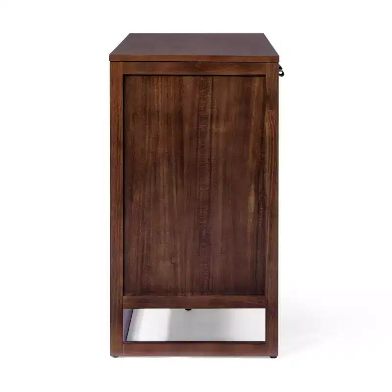Hatteras Modern Boho Madia a 4 Ante con Accenti in Legno Massello e Rattan Naturale-Teamson Home