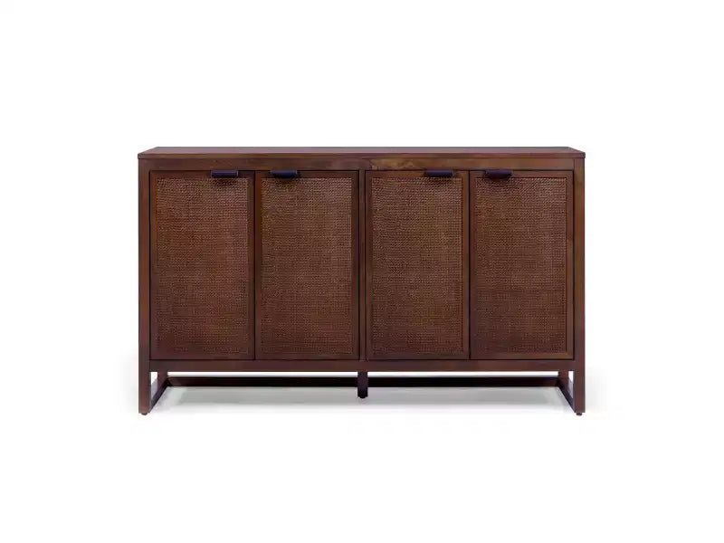 Hatteras Modern Boho Madia a 4 Ante con Accenti in Legno Massello e Rattan Naturale-Teamson Home