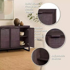 Hatteras Modern Boho Madia a 4 Ante con Accenti in Legno Massello e Rattan Naturale-Teamson Home
