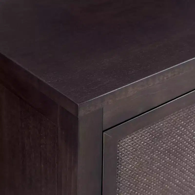 Hatteras Modern Boho Madia a 4 Ante con Accenti in Legno Massello e Rattan Naturale-Teamson Home