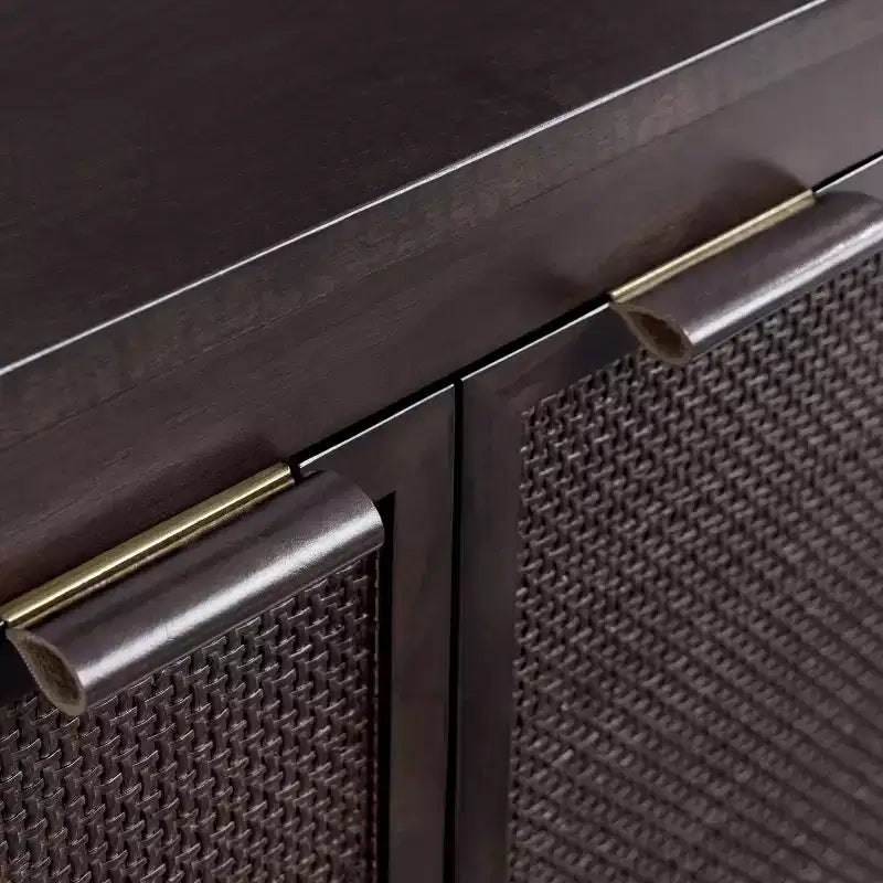 Hatteras Modern Boho Madia a 4 Ante con Accenti in Legno Massello e Rattan Naturale-Teamson Home