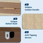 Comò a 5 cassetti in rovere e rattan per camera da letto, armadio alto 46 cm, comodino in stile bohémien per soggiorno, corridoio, cameretta dei bambini, ingresso