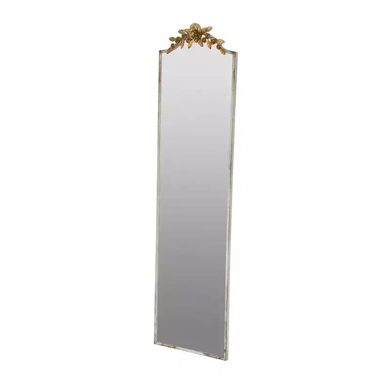 Specchio grande rettangolare a figura intera Okak con corona floreale dorata, specchio da parete, specchio a figura intera per camerino, negozio di abbigliamento, oro