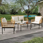 Set mobili da giardino a 4 pezzi in rattan, per terrazza, con sedie a dondolo e tavolino da caffè in vetro, per patio e cortile