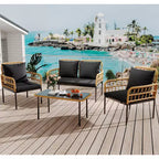 Set mobili da giardino a 4 pezzi in rattan, per terrazza, con sedie a dondolo e tavolino da caffè in vetro, per patio e cortile