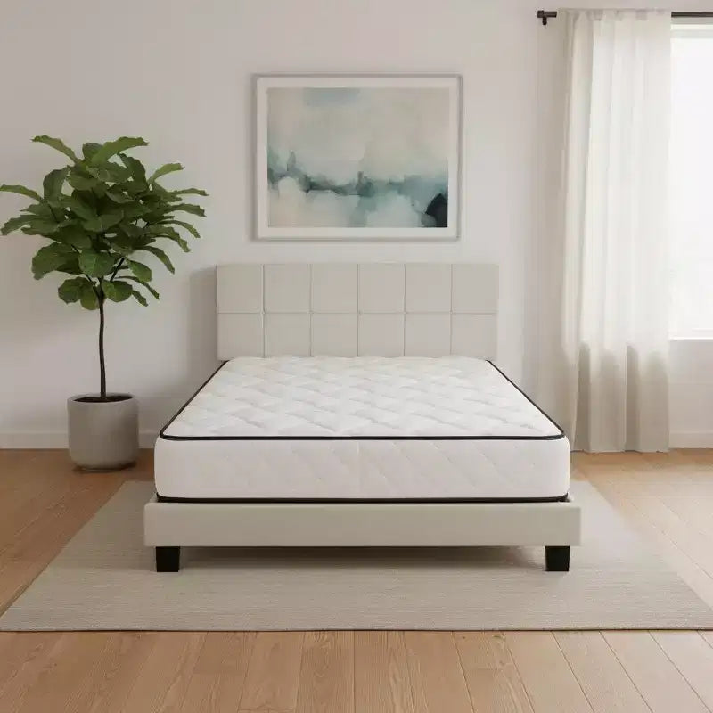 HomeRoots Telaio Letto Matrimoniale Queen in Lino Trapuntato Beige