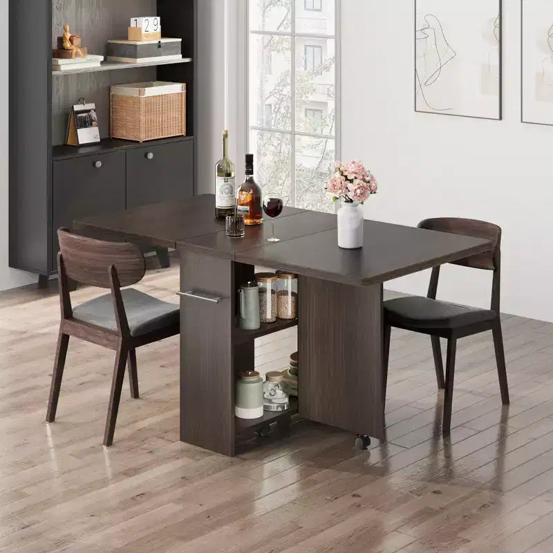 Tavolo da Pranzo Pieghevole da Cucina, Tavolo da Pranzo Salvaspazio con Ripiano Contenitore, Tavolo da Cucina Allungabile con Ante a Scomparsa per Piccoli Spazi