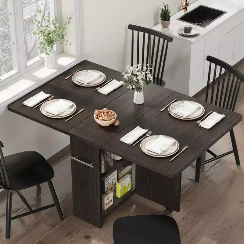 Tavolo da Pranzo Pieghevole da Cucina, Tavolo da Pranzo Salvaspazio con Ripiano Contenitore, Tavolo da Cucina Allungabile con Ante a Scomparsa per Piccoli Spazi