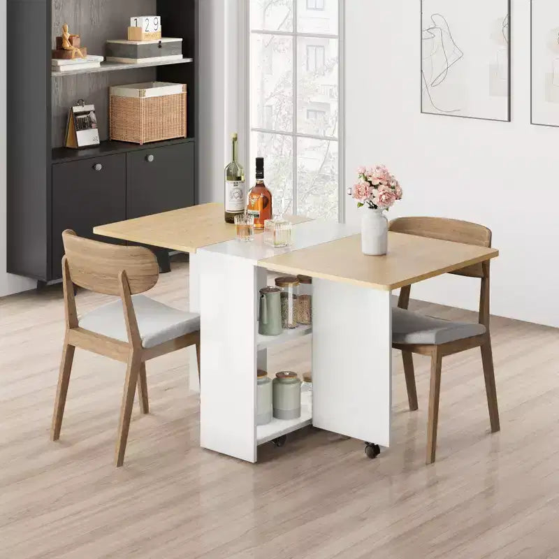 Tavolo da Pranzo Pieghevole da Cucina, Tavolo da Pranzo Salvaspazio con Ripiano Contenitore, Tavolo da Cucina Allungabile con Ante a Scomparsa per Piccoli Spazi