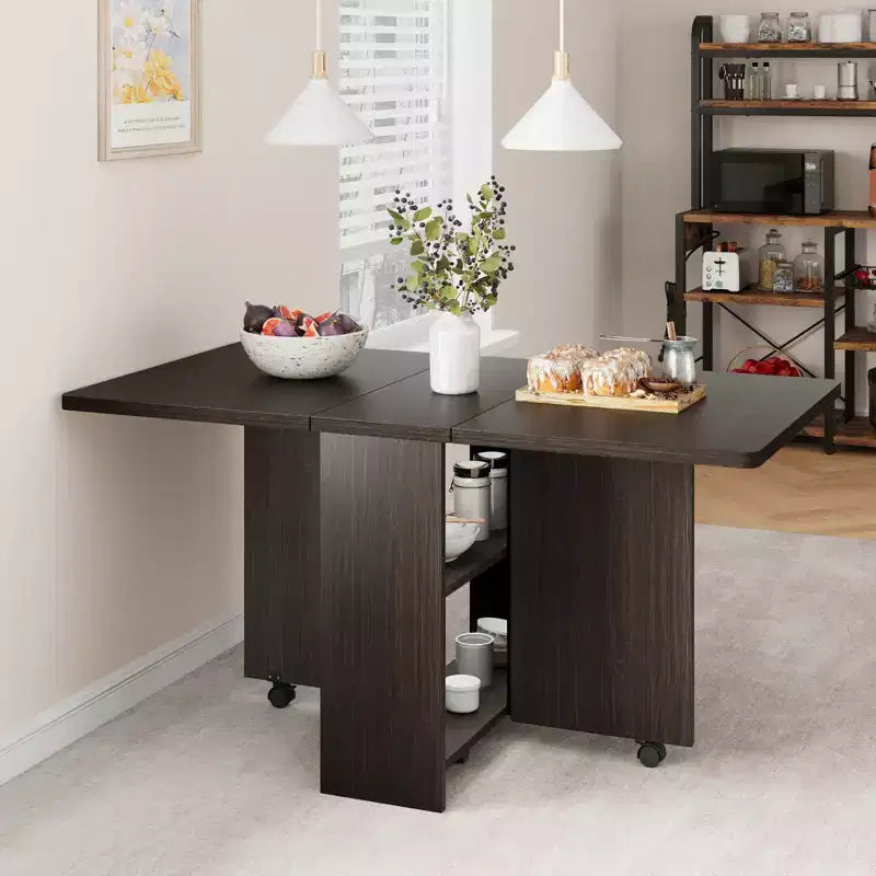 Folding Dining Table for Kitchen, Space Saving Dining Table with Storage Shelf, Expandable Kitchen Drop Leaf Table for Small Space