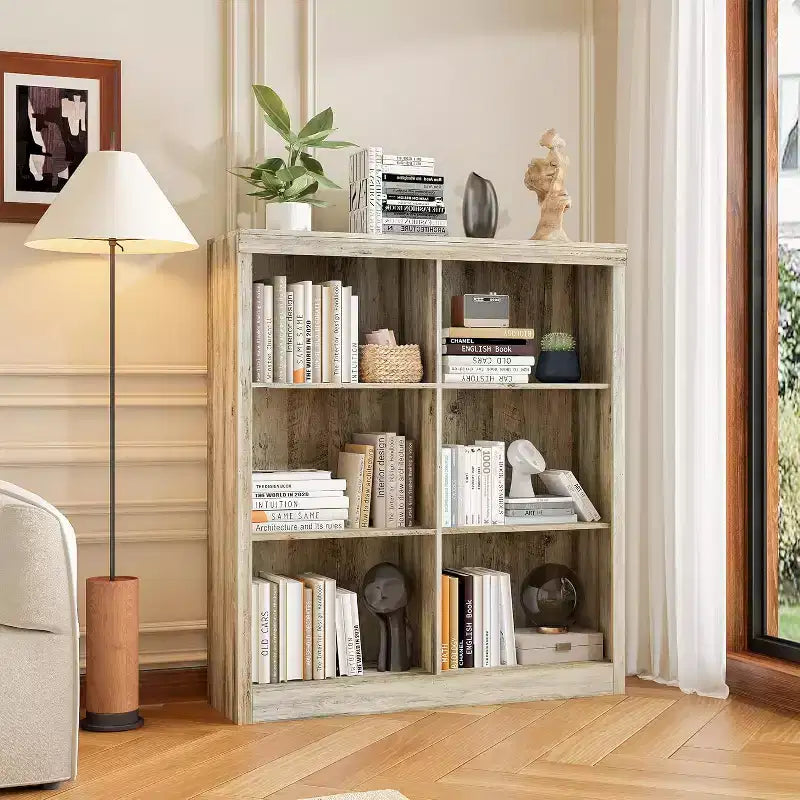 COZONY Scaffale Portaoggetti a 6 Cubi, Libreria Alta 135cm con Design Antiribaltamento, Scaffale Organizzatore Moderno Autoportante per Soggiorno, Camera da Letra, Ufficio