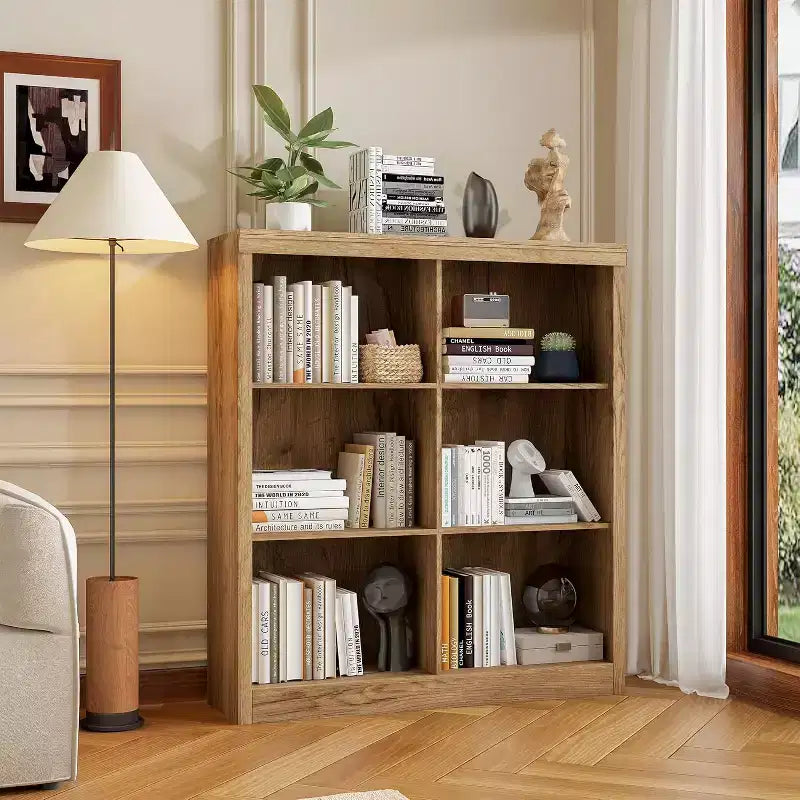 COZONY Scaffale Portaoggetti a 6 Cubi, Libreria Alta 135cm con Design Antiribaltamento, Scaffale Organizzatore Moderno Autoportante per Soggiorno, Camera da Letra, Ufficio