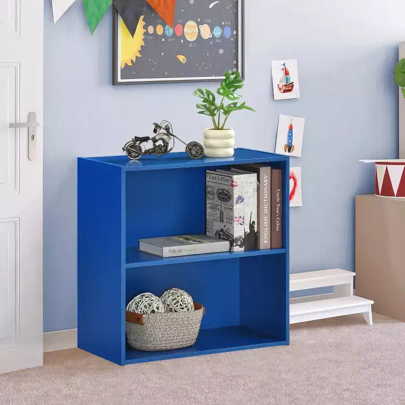Kings Brand Furniture - Wood 2-Tier Shelf Bookcase Storage Organizer