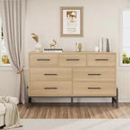 Cassettiera CuisinSmart 52" con 7 cassetti per camera da letto - Comò in rovere naturale, organizer armadio autoportante per soggiorno, ingresso