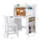 CuisinSmart Scrivania e Sedia per Bambini, Tavolo Studio in Legno con Ripiano Contenitore, Bacheca per Bambini 3-8 Anni