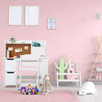 CuisinSmart Scrivania e Sedia per Bambini, Tavolo Studio in Legno con Ripiano Contenitore, Bacheca per Bambini 3-8 Anni
