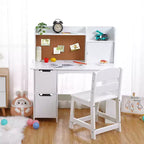 CuisinSmart Scrivania e Sedia per Bambini, Tavolo Studio in Legno con Ripiano Contenitore, Bacheca per Bambini 3-8 Anni