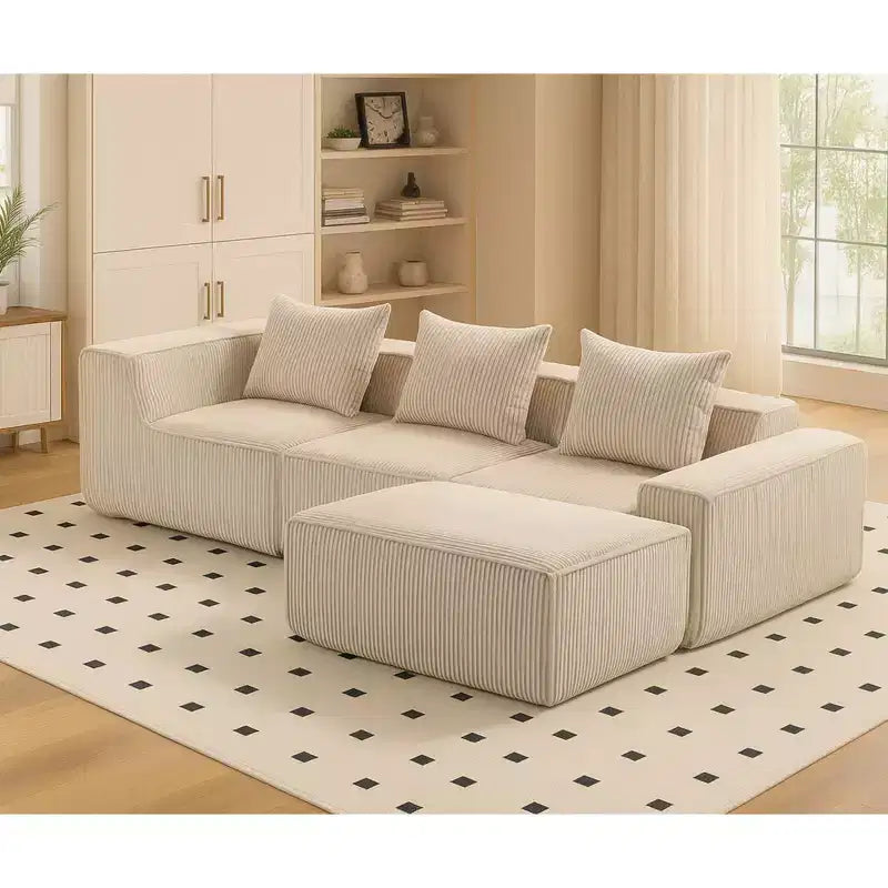 Divano componibile in velluto a coste da 111,41" W, divano lounge senza montaggio con design testurizzato per soggiorno - ModernLuxe