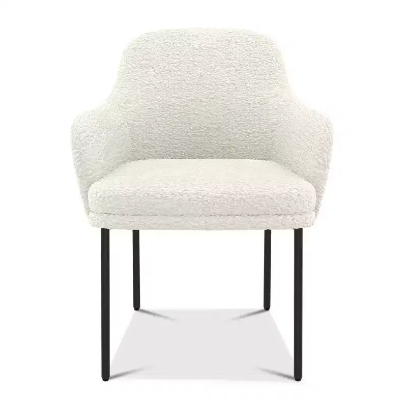 Dyonery Sedia da Pranzo Moderna in Bouclé Mid-Century, Schienale e Braccioli Imbottiti Confortevoli, Gambe in Metallo, Sedia Accento Bianca