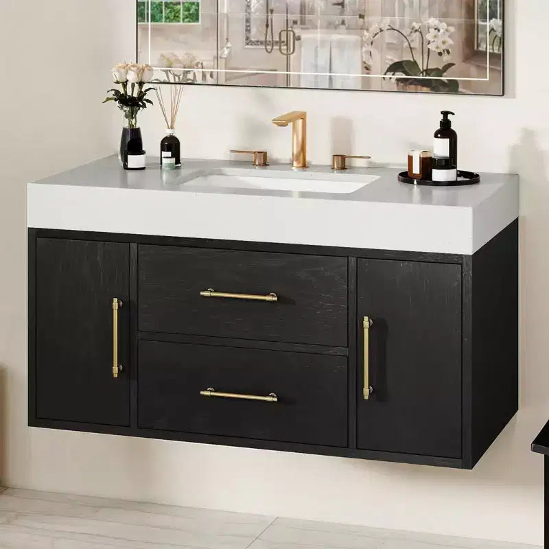 Mobile bagno sospeso da 100 cm con 2 ante a chiusura ammortizzata e 2 cassetti contenitori