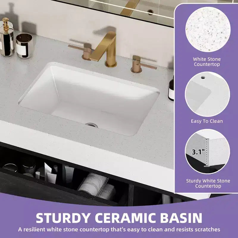 Mobile bagno sospeso da 100 cm con 2 ante a chiusura ammortizzata e 2 cassetti contenitori