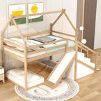 Bellemave Letto a castello singolo su singolo a forma di casetta con scivolo e scala, colore naturale
