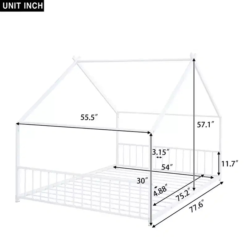 Bellemave Letto a Piattaforma a Casetta, Dimensioni Matrimoniali, Letto a Casetta con Testiera, Pediera e Supporto a Doghe, Bianco