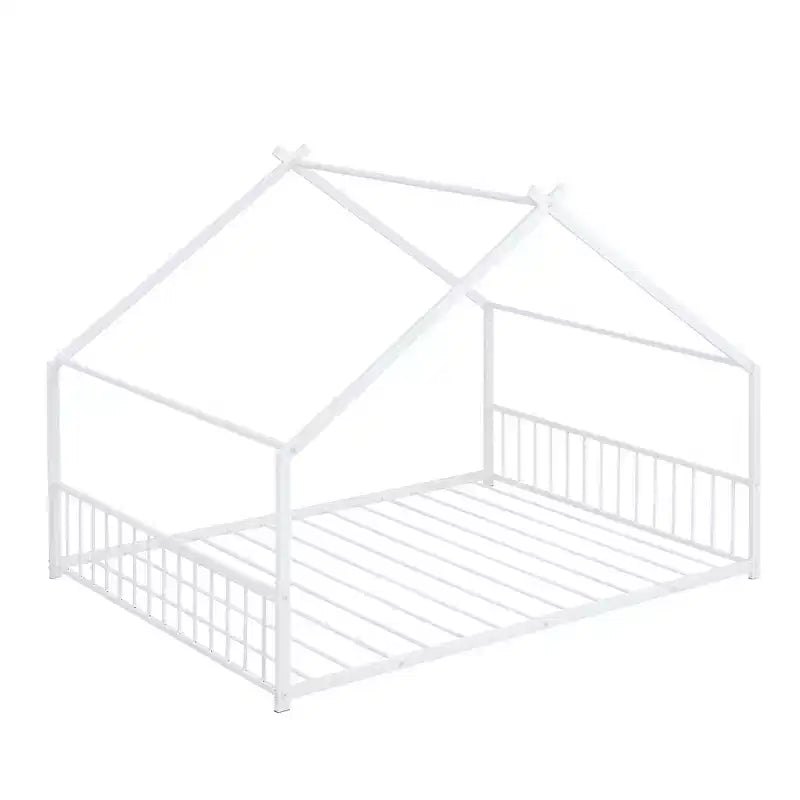 Bellemave Letto a Piattaforma a Casetta, Dimensioni Matrimoniali, Letto a Casetta con Testiera, Pediera e Supporto a Doghe, Bianco