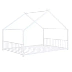 Bellemave Letto a Piattaforma a Casetta, Dimensioni Matrimoniali, Letto a Casetta con Testiera, Pediera e Supporto a Doghe, Bianco