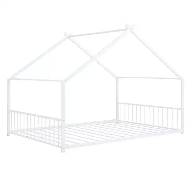 Bellemave Letto a Piattaforma a Casetta, Dimensioni Matrimoniali, Letto a Casetta con Testiera, Pediera e Supporto a Doghe, Bianco