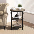 COZONY Round End Table with Storage Shelves, 3-Tier Rustic Farmhouse Side Table with Metal Legs, Accent Nightstand for Living Room Bedroom