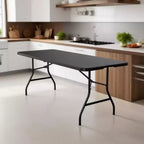 Tavolo pieghevole Dyonery, design nero opaco, base del supporto antiscivolo e resistente all'usura, piano del tavolo impermeabile. Utilizzabile sia all'interno che all'esterno