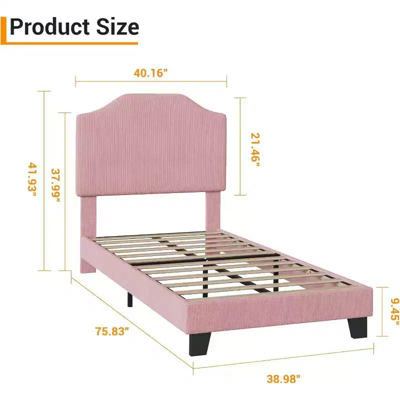 Struttura Letto a Piattaforma Matrimoniale con Testiera Imbottita in Velluto, Doghe in Legno e Supporto in Metallo, Basso Profilo, Silenzioso, Rosa/Bianco
