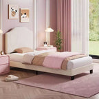 Struttura Letto a Piattaforma Matrimoniale con Testiera Imbottita in Velluto, Doghe in Legno e Supporto in Metallo, Basso Profilo, Silenzioso, Rosa/Bianco