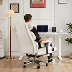 MAYEERTY Sedia Direzionale Ergonomica Schienale Alto Poggiapiedi Supporto Lombare Pelle PU Bianca