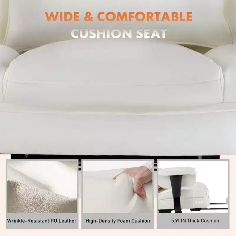 MAYEERTY Sedia Direzionale Ergonomica Schienale Alto Poggiapiedi Supporto Lombare Pelle PU Bianca