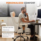 MAYEERTY Sedia Direzionale Ergonomica Schienale Alto Poggiapiedi Supporto Lombare Pelle PU Bianca