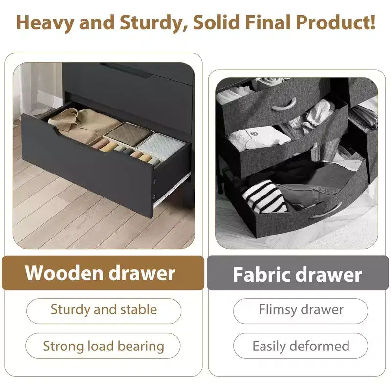 Comodino a 5 cassetti, cassettiera alta 128 cm, cassetti verticali autoportanti con contenitore, armadio in legno per soggiorno, corridoio, ingresso