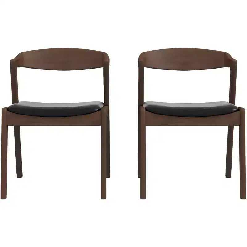 Homy Casa Set di 2 Sedie da Pranzo Mid-Century Moderne in Legno Massello con Seduta in Ecopelle, Piccoli Spazi, Riunioni Festive, Noce e Nero