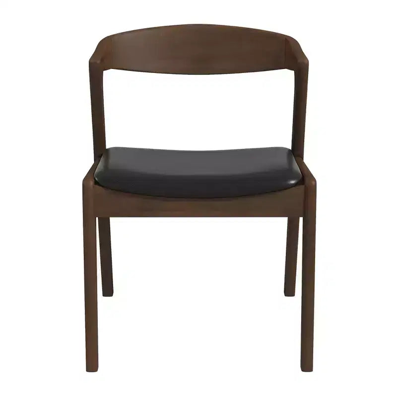 Homy Casa Set di 2 Sedie da Pranzo Mid-Century Moderne in Legno Massello con Seduta in Ecopelle, Piccoli Spazi, Riunioni Festive, Noce e Nero